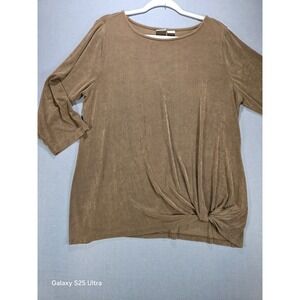 Chicos Travelers 3 16/18 Tie Side Blouse 3/4 Sleeve  Mocha Brown Comfort Classic